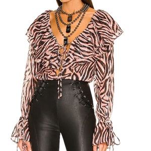 Lana Blouse in Natural Zebra DUNDAS x REVOLVE